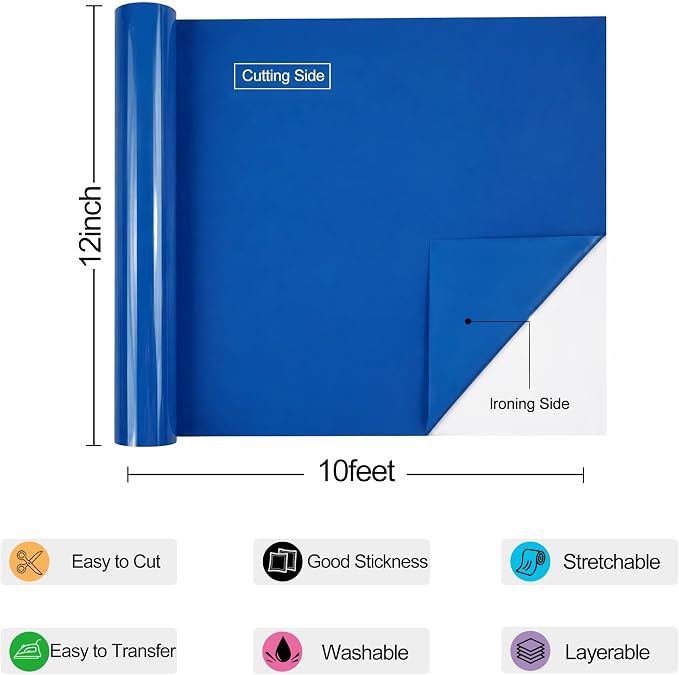 guangyintong Heat Transfer Vinyl Rolls 12" x 10ft, PU Aqua Blue HTV Vinyl
