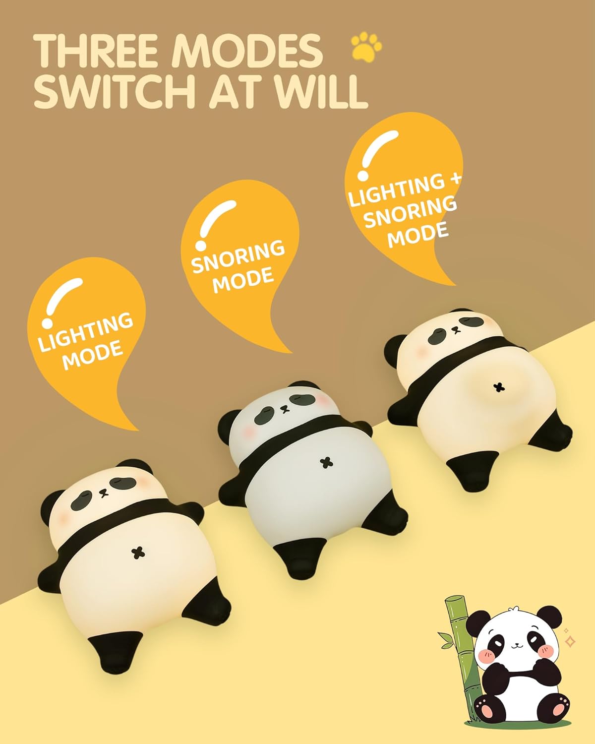 Snoring Panda Night Light for Kids, Upgraded Large Novelty Nursery Nightlight with Snoring Motion & Sound, Rechargeable Cute Night Light for Baby, Bedroom, Breastfeeding, Gifts for Girls & Boys