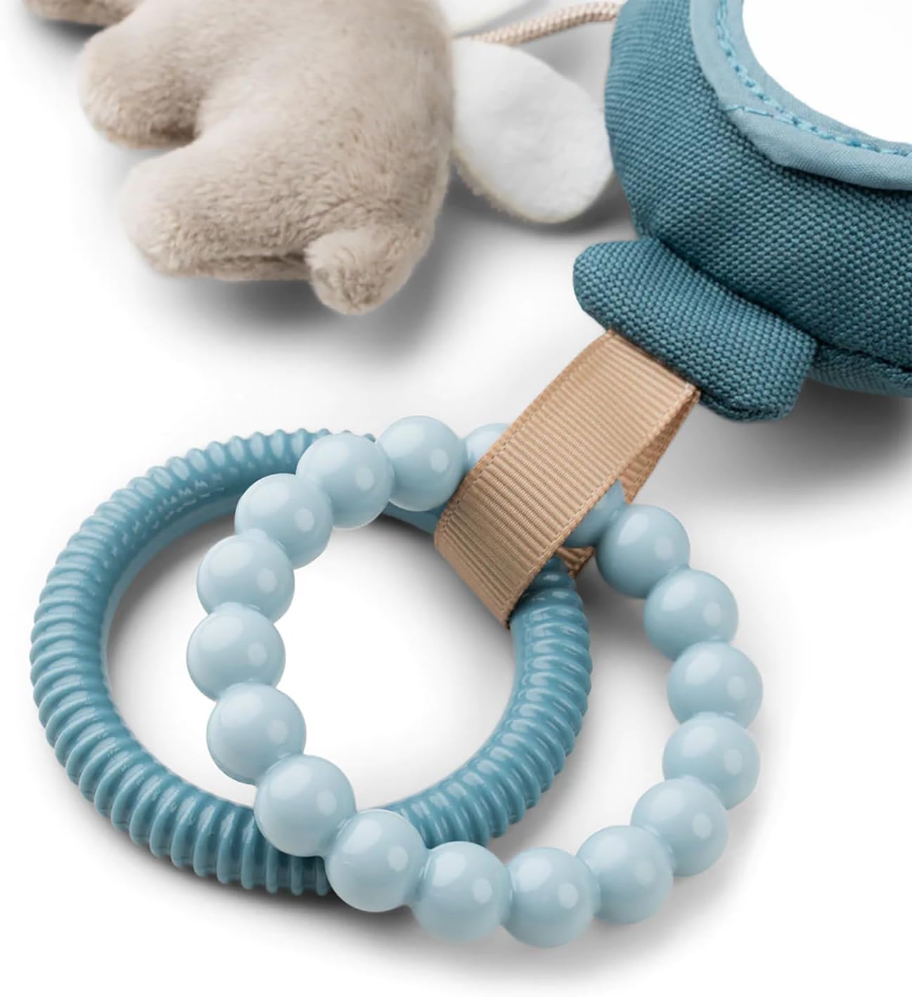 Done by Deer to-Go Activity Mirror – Happy Clouds – Blue | Baby Sensory Toy with Rattle, Rings & Textures | Mirror Toy for Stroller, Car Seat & Tummy Time | Developmental Toy for Newborns