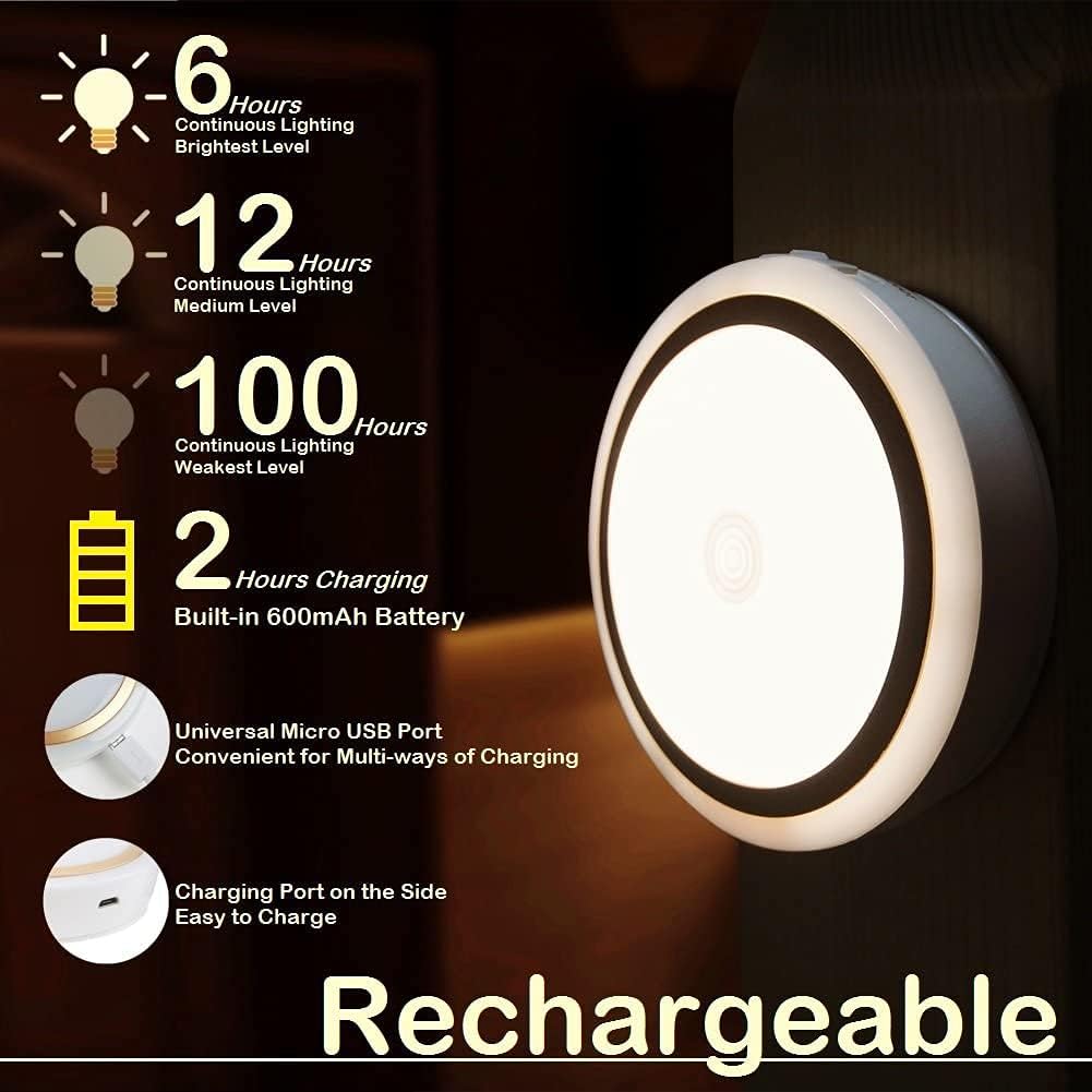 Rechargeable Touch Light with Timer, Dimmable Kids Baby Nursery Night Light Lamp, Stick-on Anywhere LED Push Tap Light for Closet Cabinet, Brightness Memory, Warm White Light