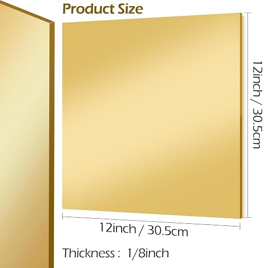 Gold Mirror Acrylic Sheets, 2 Pack 12" x 12" Square Acrylic Sheets 1/8" Thick