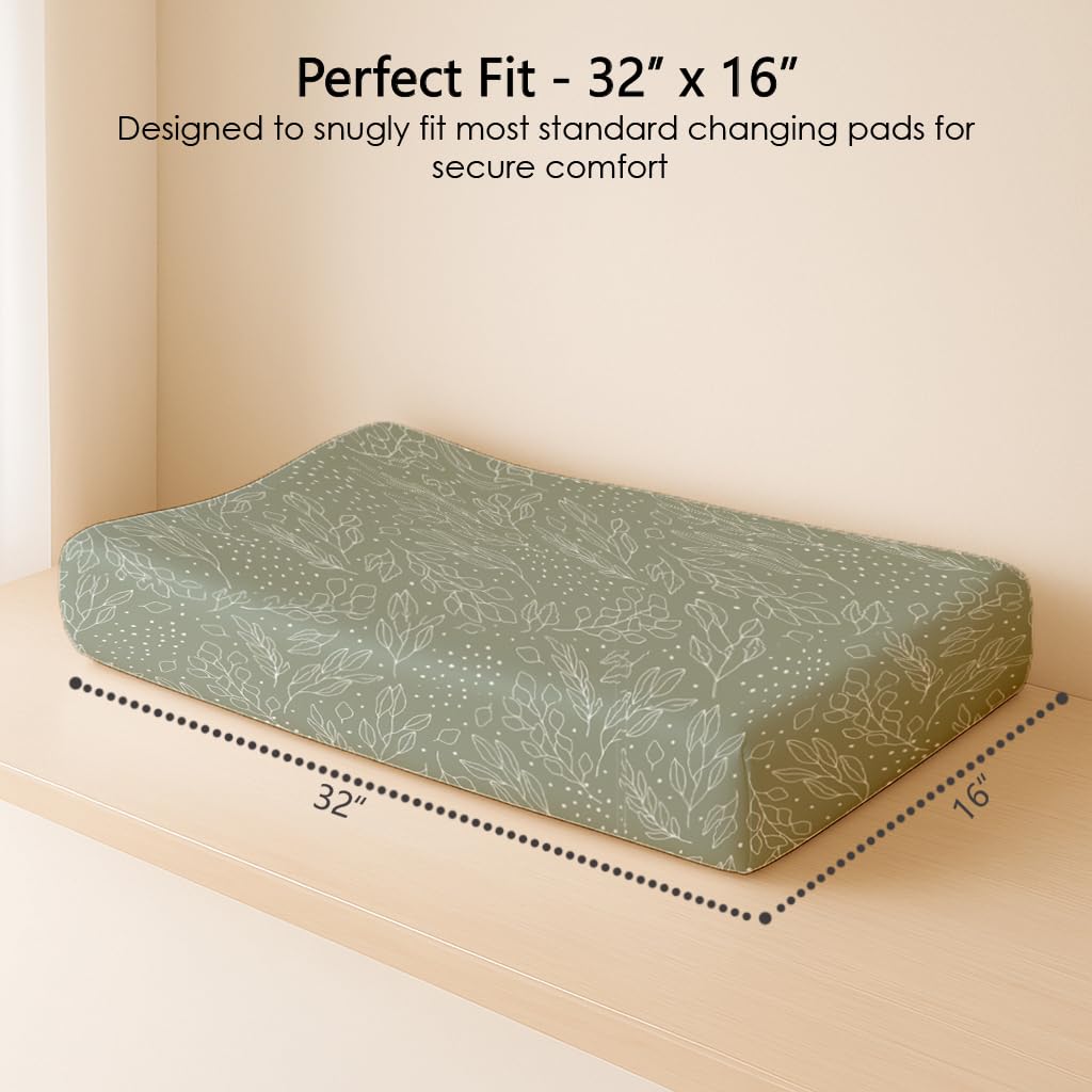 Changing Pad Cover for Baby Boys Girls 2 Pack, Fits Standard 32”×16” Changing Table Pads, Silky Breathable Stretch Knit, Machine Washable (Sage Trail)
