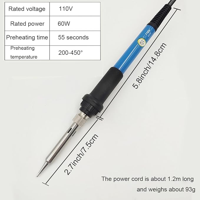 Soldering Iron Kit, 60W Soldering Iron with Interchangeable Iron Tips, Stand, Solder Tube, Welding Wire, 12-in-1 Adjustable Temperature Soldering Gun Welding Iron Kit for any Hobby Enthusiast 110V