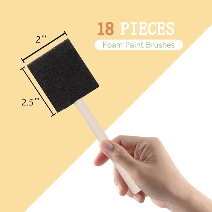18 Pcs Foam Paint Brushes, 2 Inch Sponge Paint Brush, Wood Handle Sponge Foam