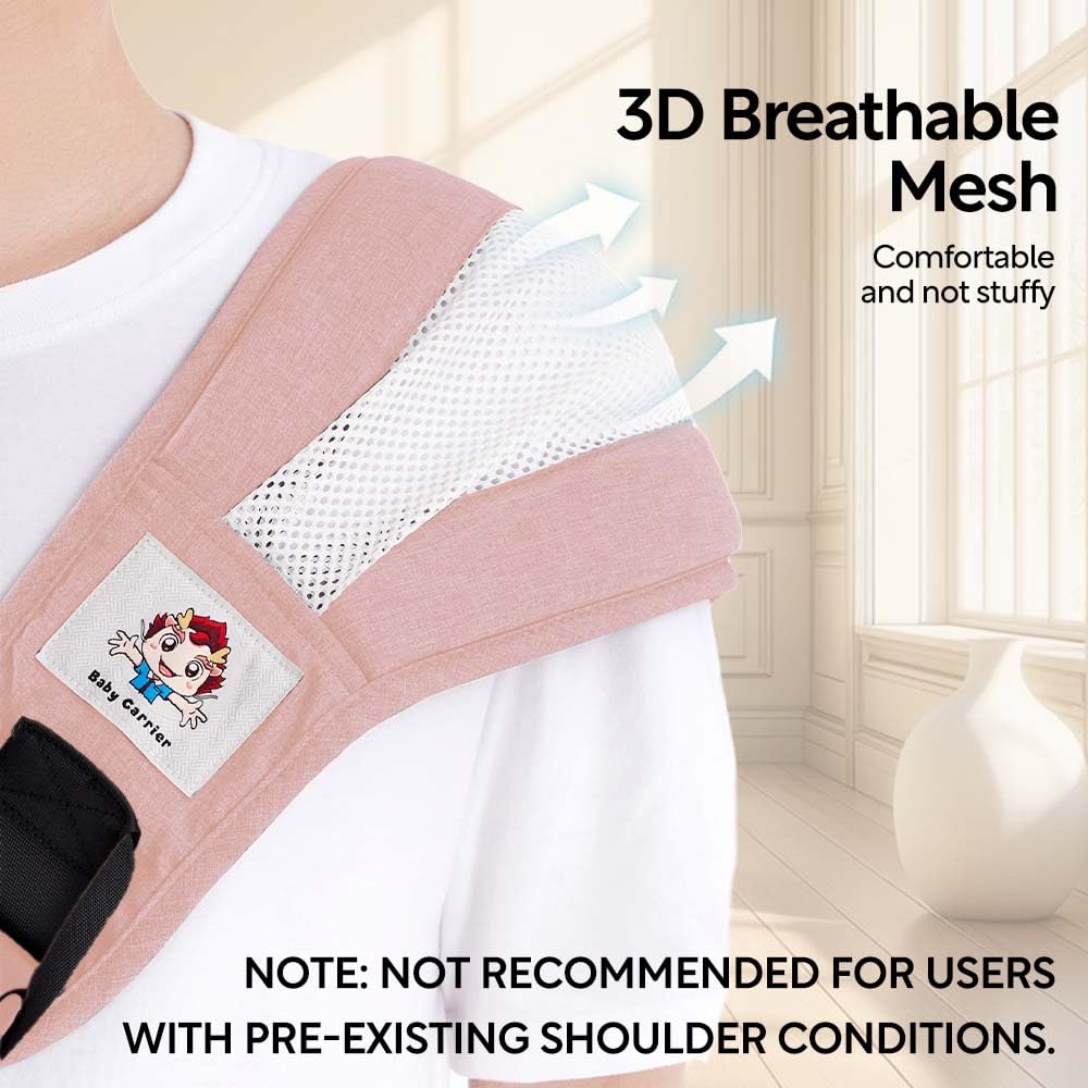 Baby Sling Carrier The Latest Safe and Breathable Anti-Slip Hip Pad Toddler Carrier Baby Essentials for Baby Boys and Girls Carrying 8-35lbs Pink