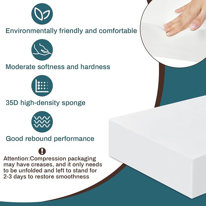 Frienda 1 Pack 7" x 24" x 27" Upholstery High Density Craft Foam Sheets