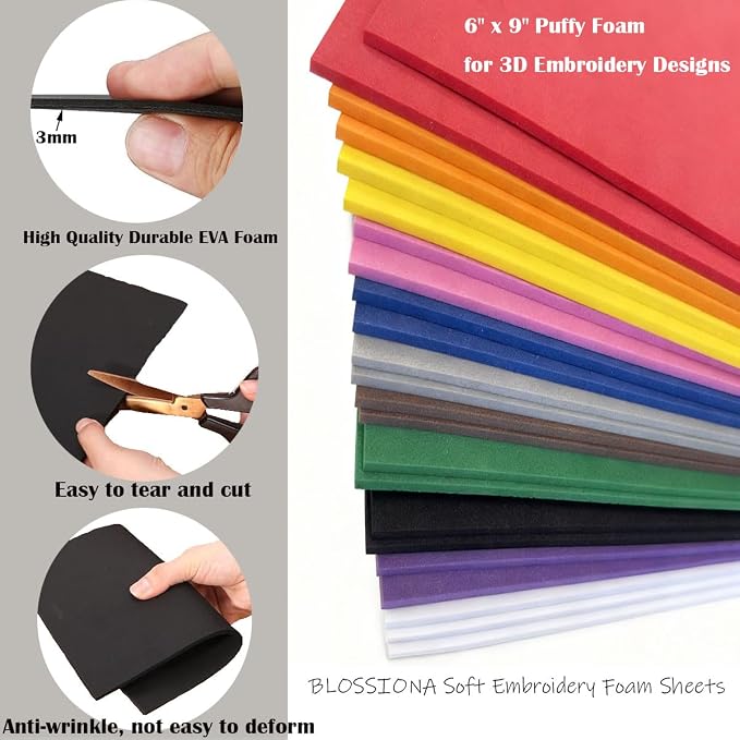 BLOSSIONA 24pcs 3mm Embroidery Foam