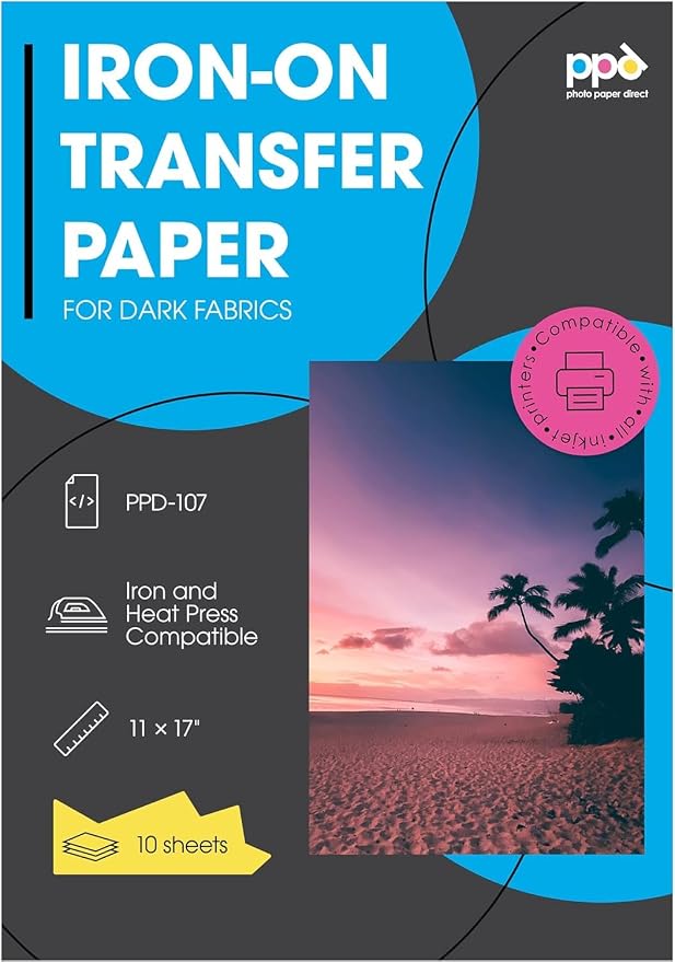 PPD 10 Sheets 11x17" Iron-on Heat Transfer Paper Dark Fabrics Inkjet | Vibrant