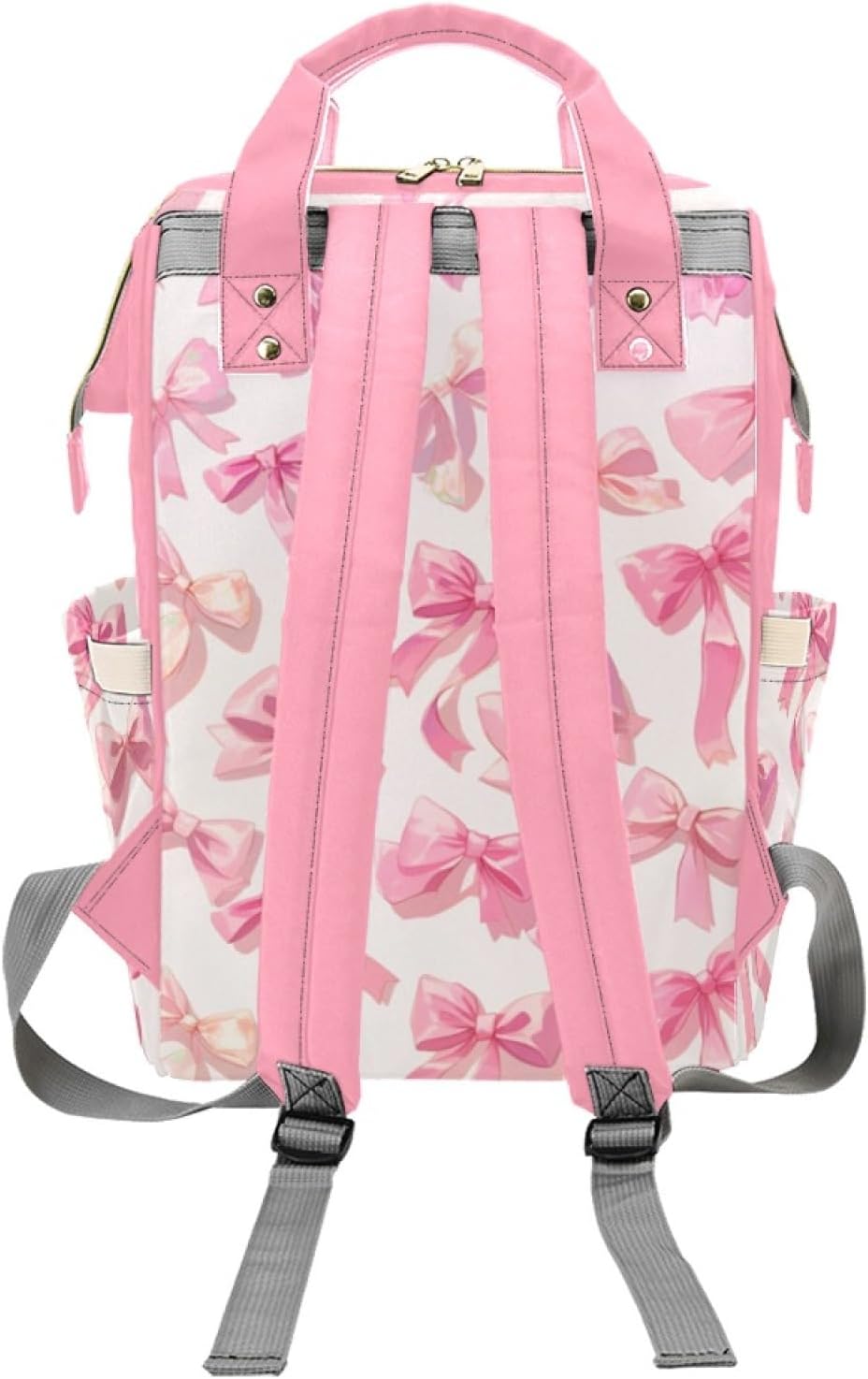 Custom Diaper Bag Backpack for Women, Personalized Name Nursing Mommy Daypack, Pink Bow Diaper Bag for Baby Girls, New Mom Gifts