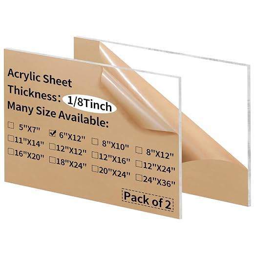 6 x 12 inch Clear Acrylic Sheets 1/8 inch Thick