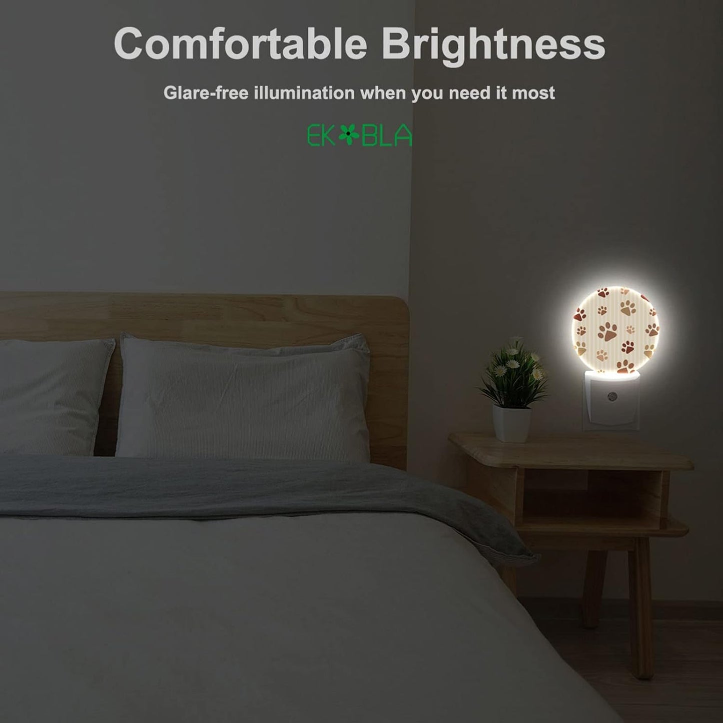 EKOBLA Paw Print LED Night Light Dog Cat Paws Brown Animal Footprint Dusk to Dawn Plug-in Nightlights Auto Sensor for Home Indoor Bathroom Hallway Kitchen