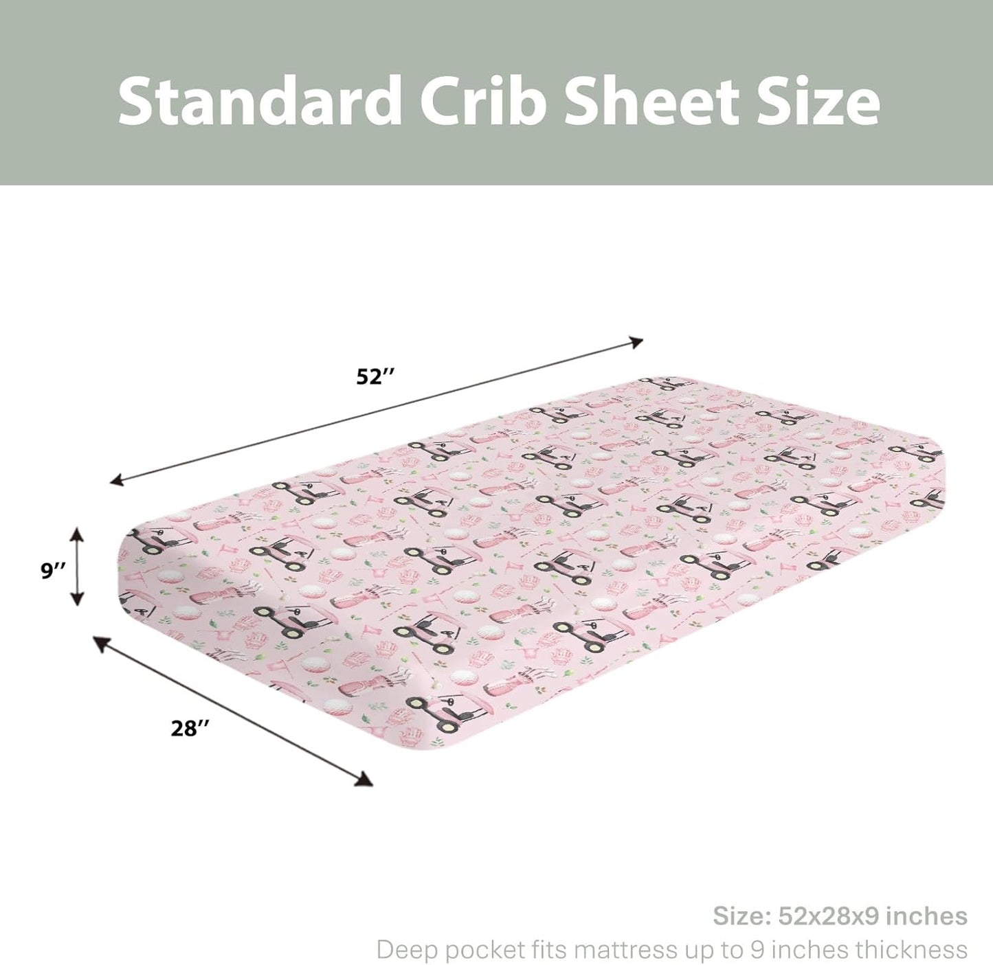 Golf Baby Crib Sheets for Boy Girl 28"x52" Sports Golfing Soft Stretchy Fitted Crib Mattress Cover Golf Lovers Gift Nursery Baby Sheet for Standard Crib and Toddler Bed Mattress Pink