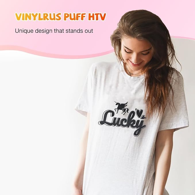 VinylRus Black Puff Vinyl Heat Transfer -12” x 6ft Puffy 3D Iron on Vinyl