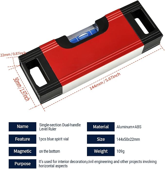 Pocket Spirit Level Ruler – Magnetic Base & Durable Aluminum Construction –