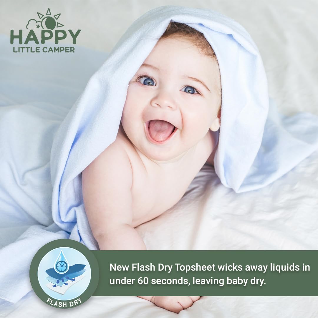 Happy Little Camper Ultra-Absorbent Natural Baby Diapers Size 3 - Hypoallergenic & Chlorine-Free Disposable Diaper Safe for Sensitive Skin - Unscented Crawler Diapers - 31 Count