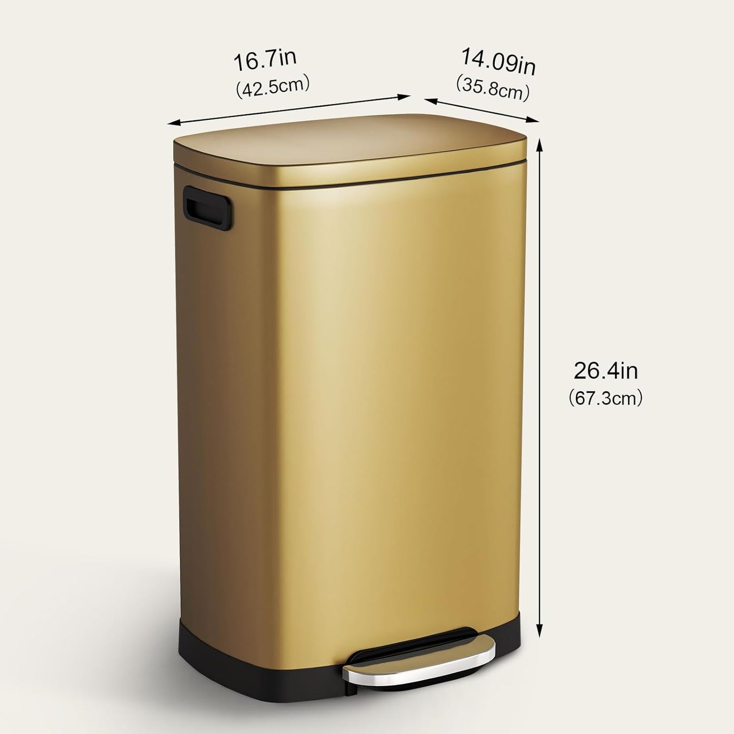 ELPHECO Kitchen Trash Can with Lid Soft Close, 13 Gallon / 50L Stainless Steel Pedal Garbage Can, Heavy-Duty Step Wastebasket with 20 Bags, Removable Bucket, Home Office, Kitchen, Titanium Gold