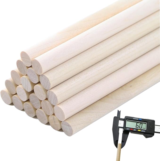 Yaliuliu 1/4 x 17.7 Inch 20PCS Wood Dowel Rods, Round Solid Wooden Dowels Craft