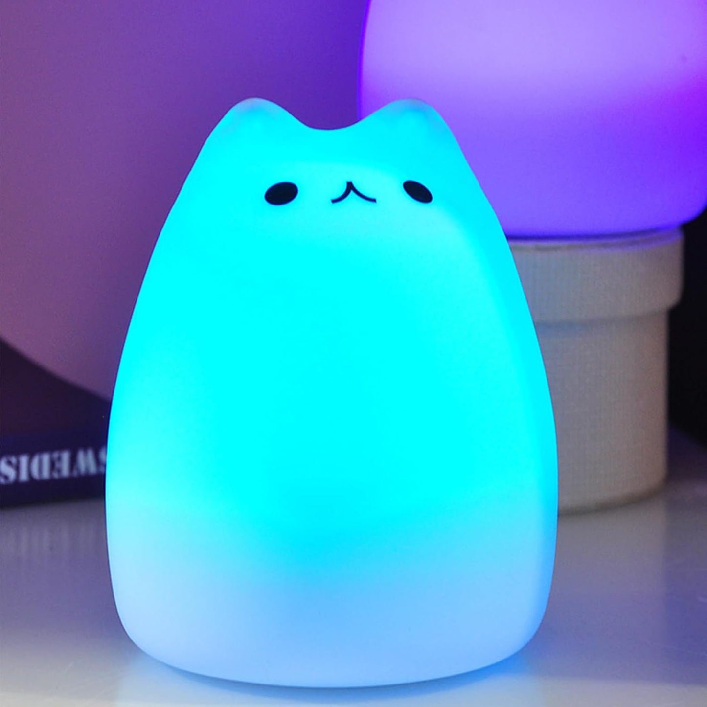 Cat Lamp, Cute Kitty Night Light with Remote Control, Christmas Gifts for Girls Boys Teens, Rechargeable Kids Night Light for Bedroom, Silicone Kawaii Kitty Baby Nursery Nightlight Lamp