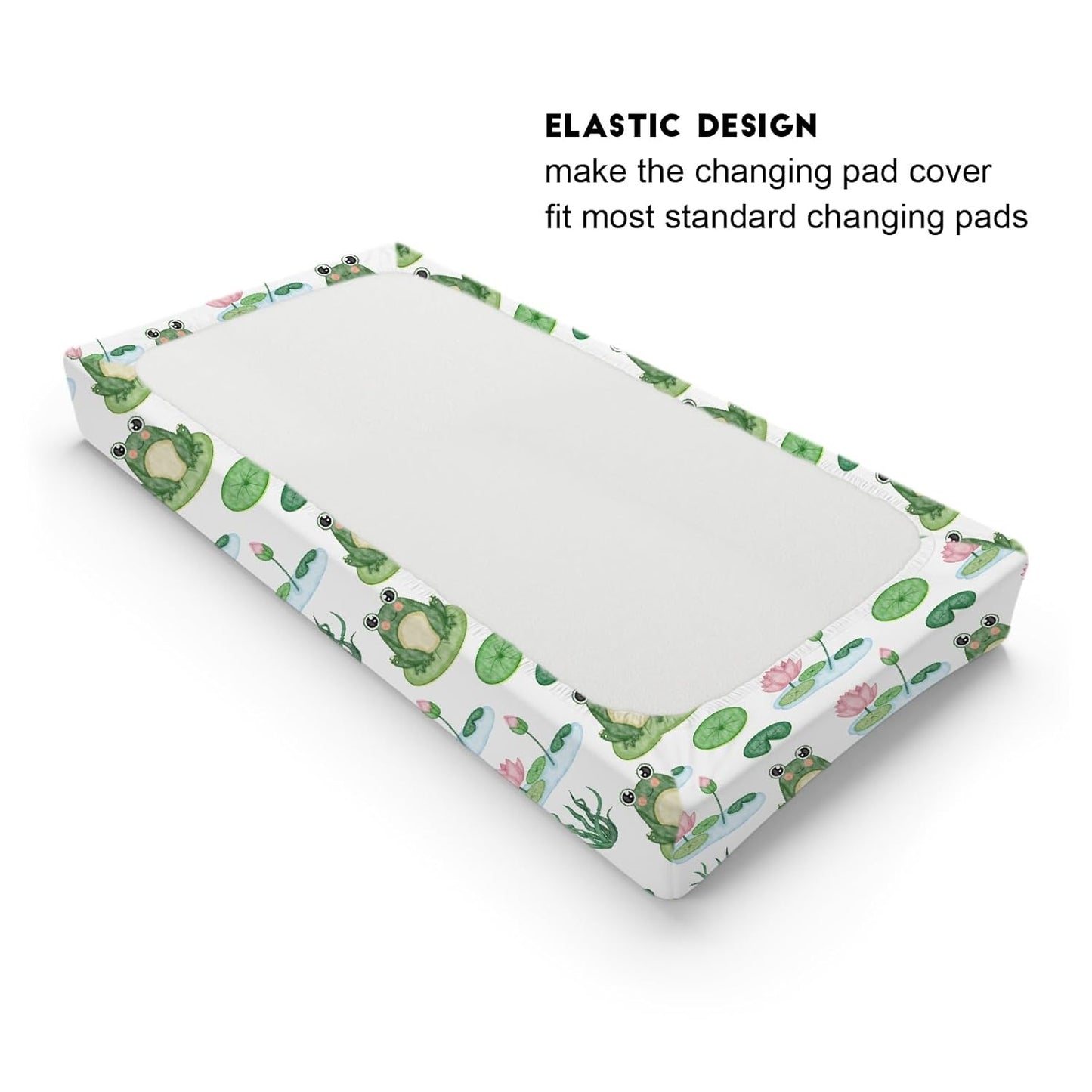 Cartoon Frogs Flower Leaves Pond Changing Pad Covers Water Lilies Lake Diaper Change Table Pad Sheets for Baby Girl Boy Animal Soft Breathable Stretch Baby Changing Table Pad Mats Covers 32''x16''