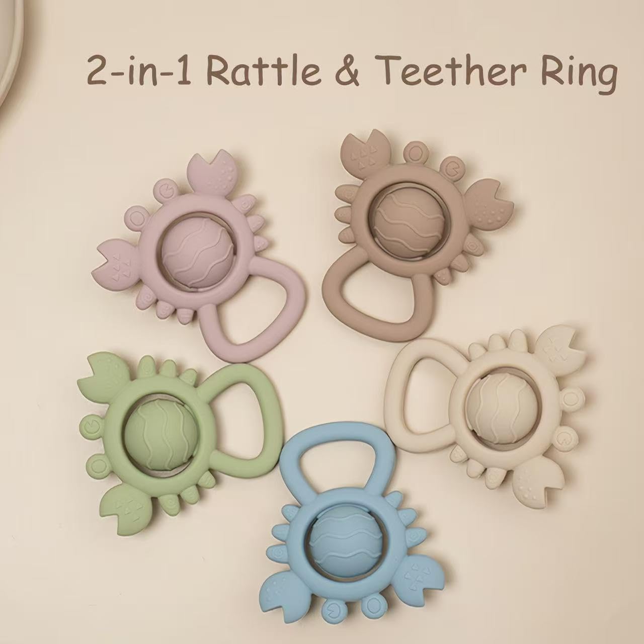 Baby Teething Toys Baby Rattle Toys Silicone Rattles and Teethers for Newborn Soft Infants Toddlers Crab Shake Rattle Chew Toy BPA Free Babies Boy and Girl Gift