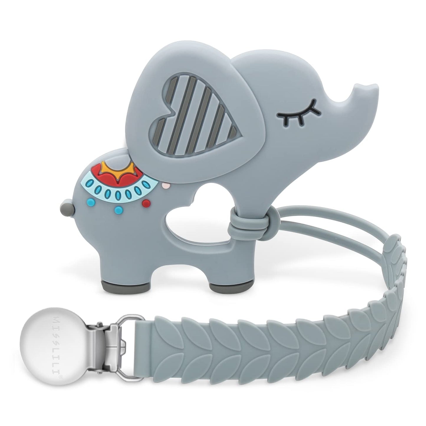Teething Toys for Babies, Baby Teethers with Clip Silicone Baby Teether Toys for Boys and Girls Infant Teething Relief for Teething Elephant Shape, Gray
