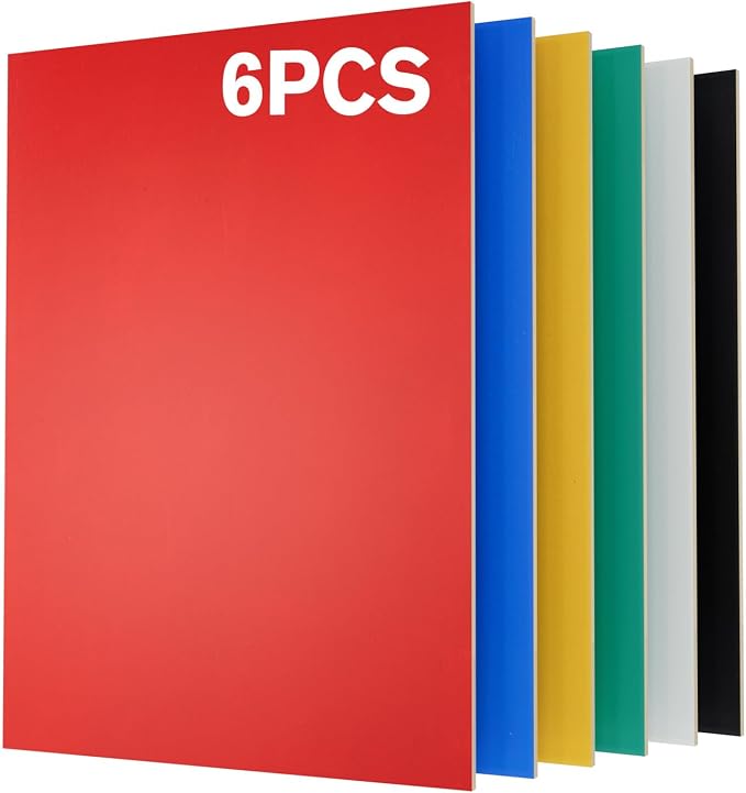6 Pack Pre-Painted Colored Plywood Sheets, 11.7" x 8.27" x 1/8 Thin Basswood