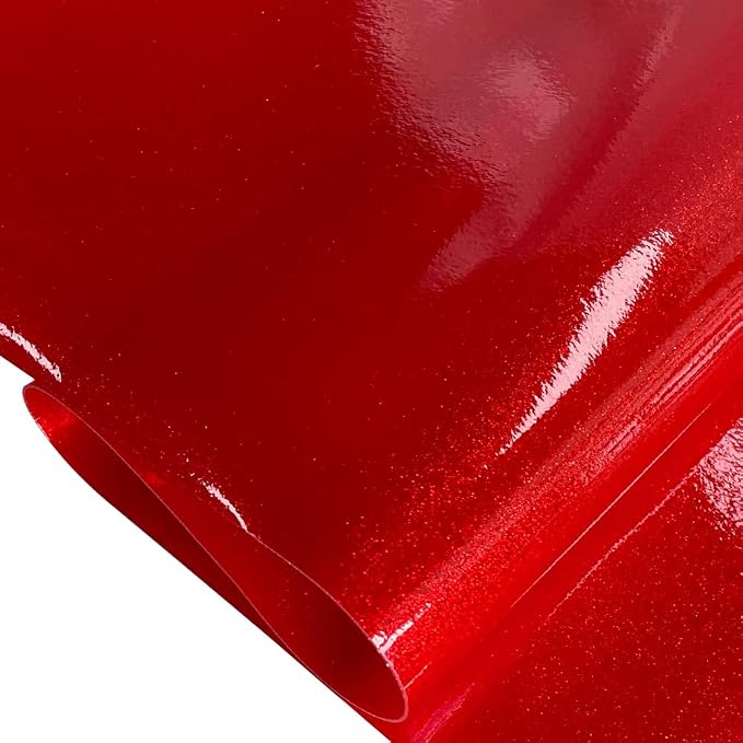 ONEART | Red Transparent Glitter Vinyl Roll, 0.7 mm Solid Clear PVC Jelly Vinyl