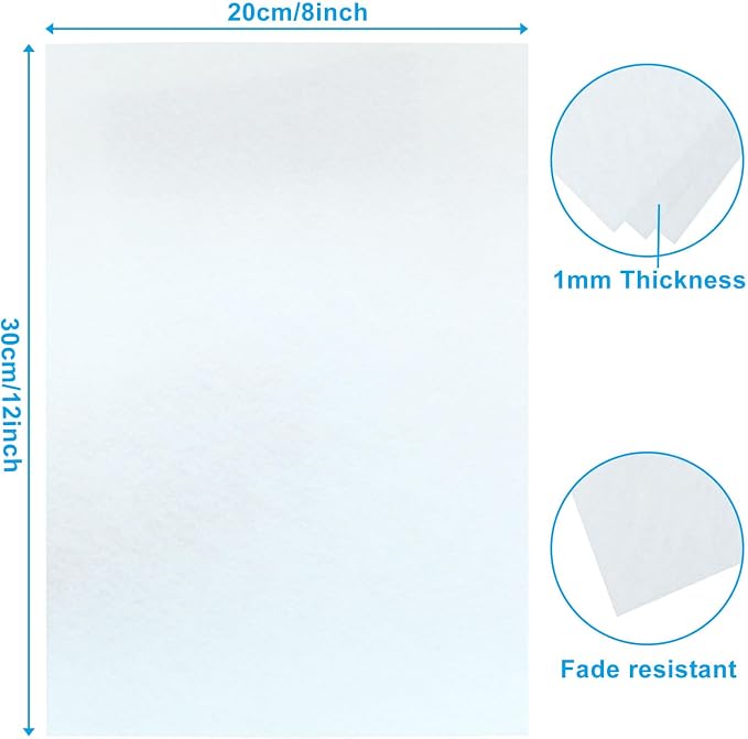 12 Pcs White Felt Sheets, 8 x 12 Inch, 1mm Thick | Felt Fabric
