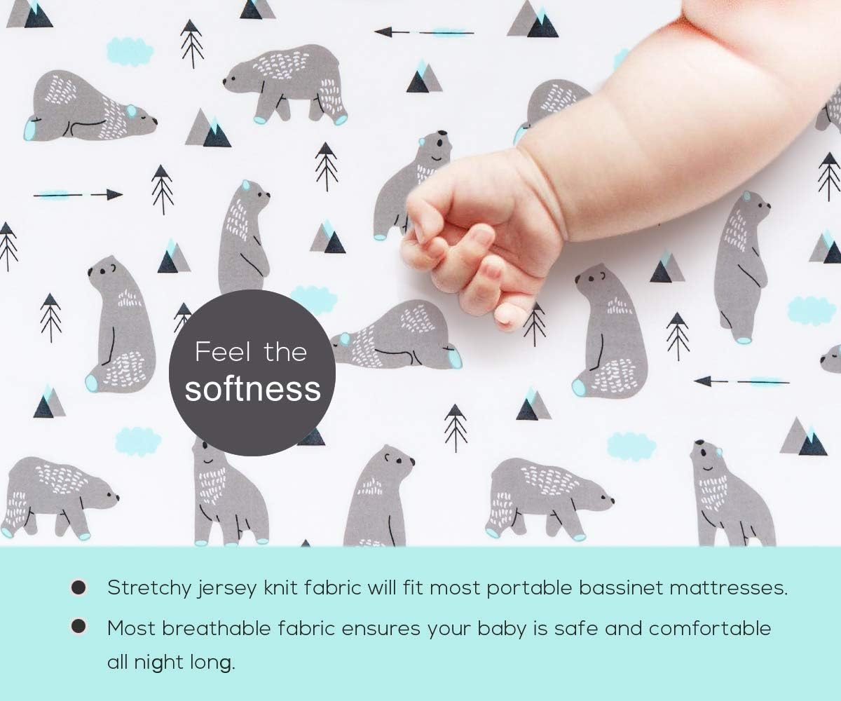 Pack n Play Sheets, BROLEX 2 Pack Mini Crib Sheets,Stretchy Portable Fitted Playard Sheet Set, Convertible Playard Mattress Cover,Ultra Soft Breathable Material,Owl & Bear