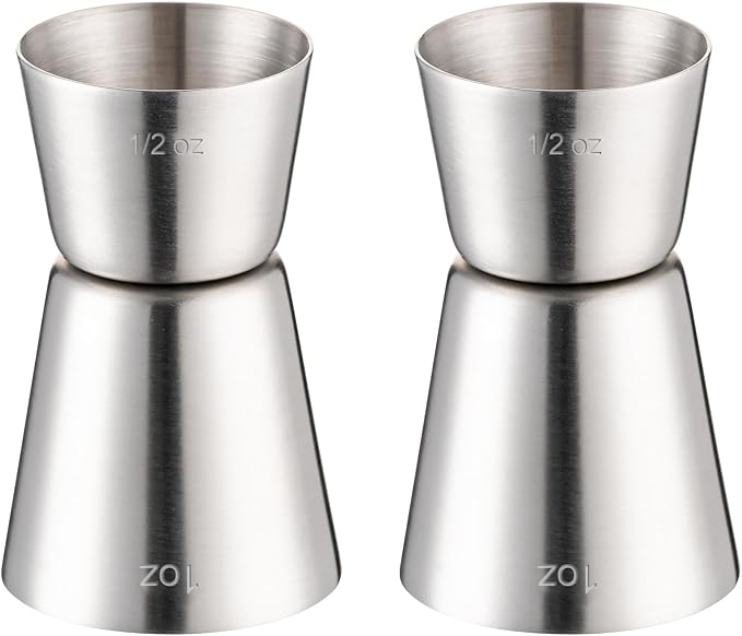 Briout Jigger for Bartending, Flat Edge Silver