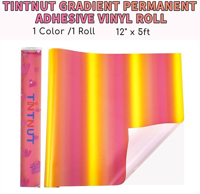Tintnut Gradient Permanent Vinyl Roll 12in x 5ft Sunset Adhesive Vinyl | Ombre