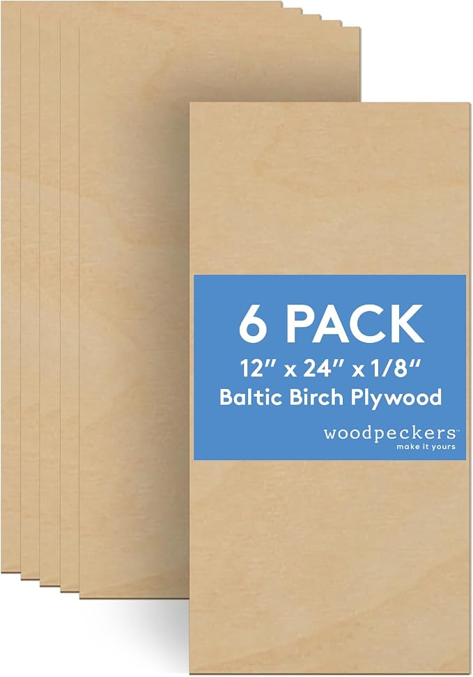 3 mm Baltic Birch Plywood 1/8 x 12 x 24 Inch, Box of 6 B/BB Grade Craft Wood