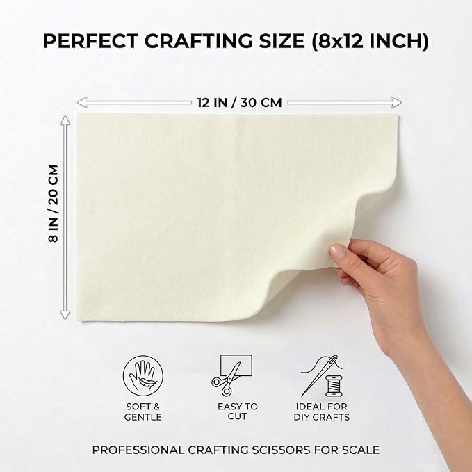 Soft Ivory Felt Fabric Sheets for Crafts, 8 x 12 Inch Felt Squares, Patchwork