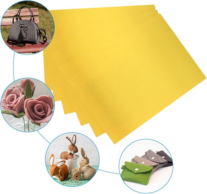 6 Pcs 8 x 12 Inch Yellow Felt Sheets, 2mm Thick |