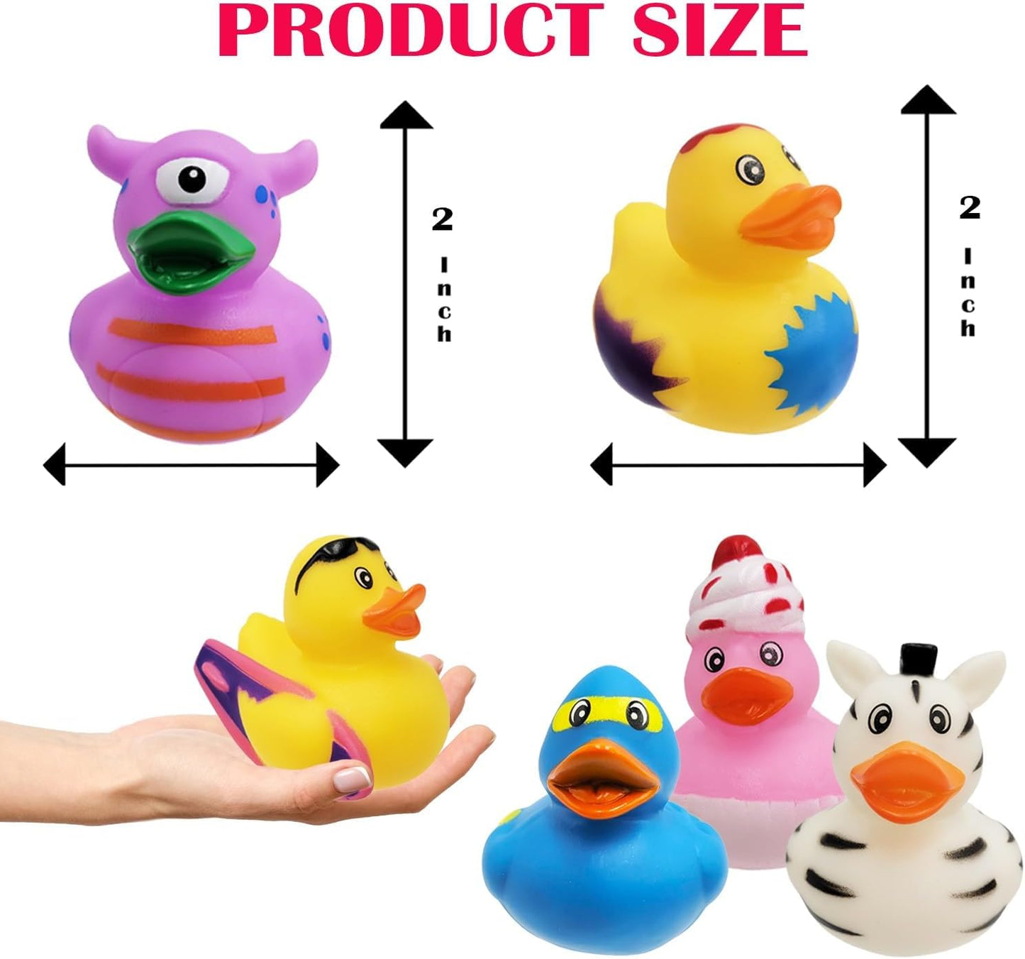 Assorted Rubber Ducks Toy Duckies for Kids and Toddlers, Bath Birthday Baby Showers Classroom, Summer Beach and Pool Activity, 2" Inches (25-Pack)