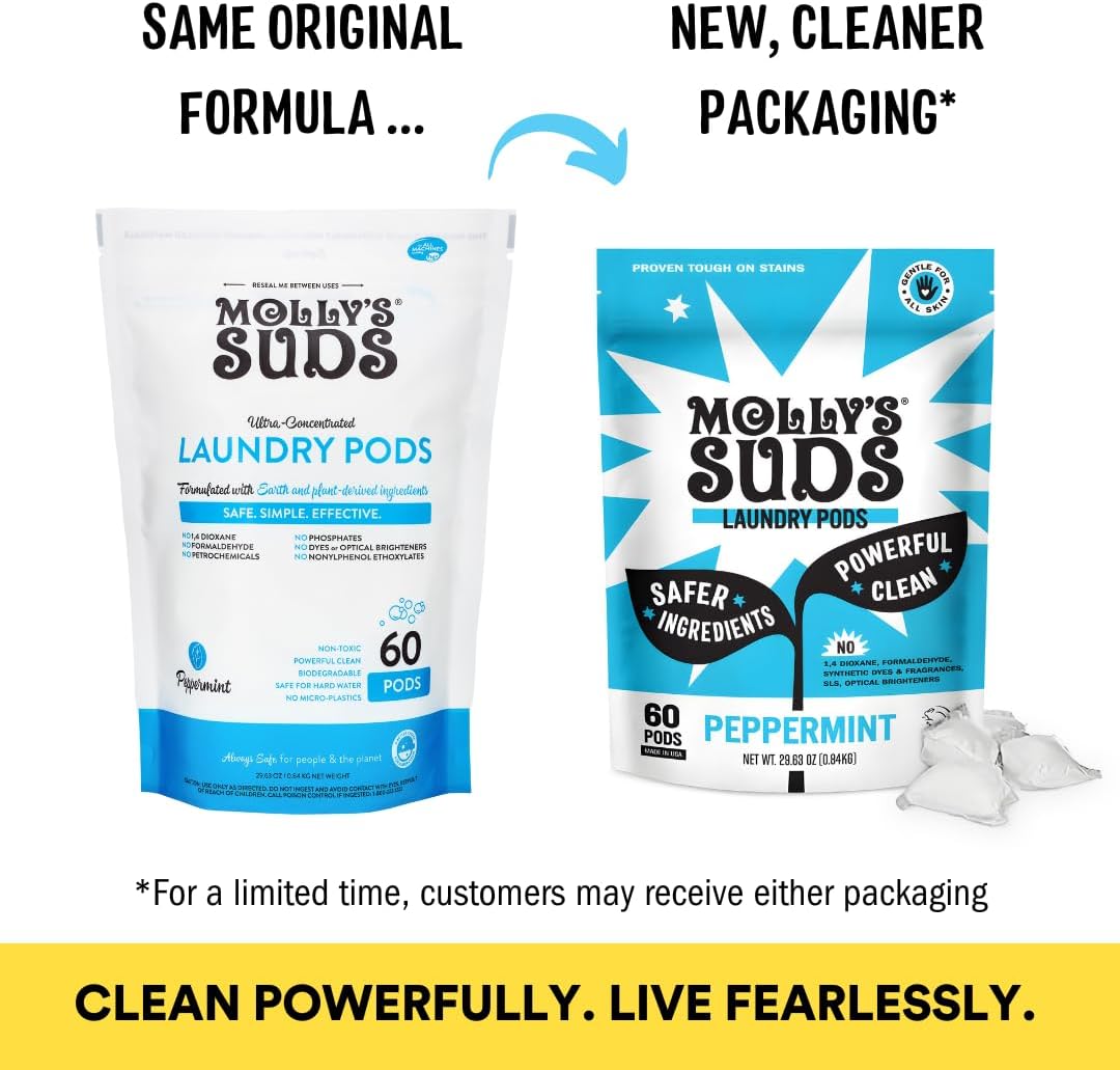 Molly's Suds Laundry Detergent Pods | Clean Detergent for Sensitive Skin | Ultra Concentrated and Stain Fighting | Peppermint - 120 Count (Value Pack)