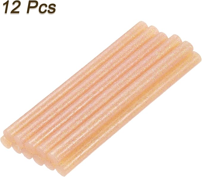 uxcell Mini Hot Glue Sticks for Glue Gun 7mm x 100mm Glitter Light Orange 12pcs