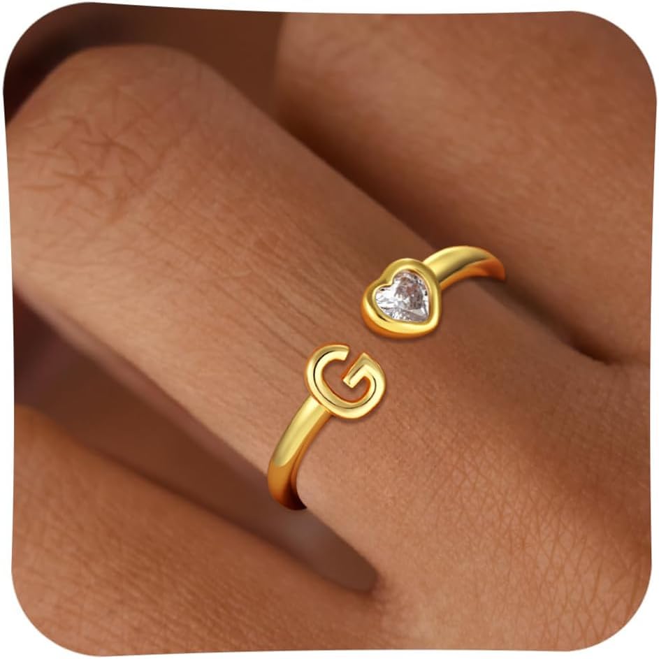 C-leen Christmas Gifts for Grandkids Teens Girls - 18K Gold Plated Adjustable Initial Rings for Women Girls Dainty Gold Rings Christmas Gifts for Women Teen Girl Trendy Stuff