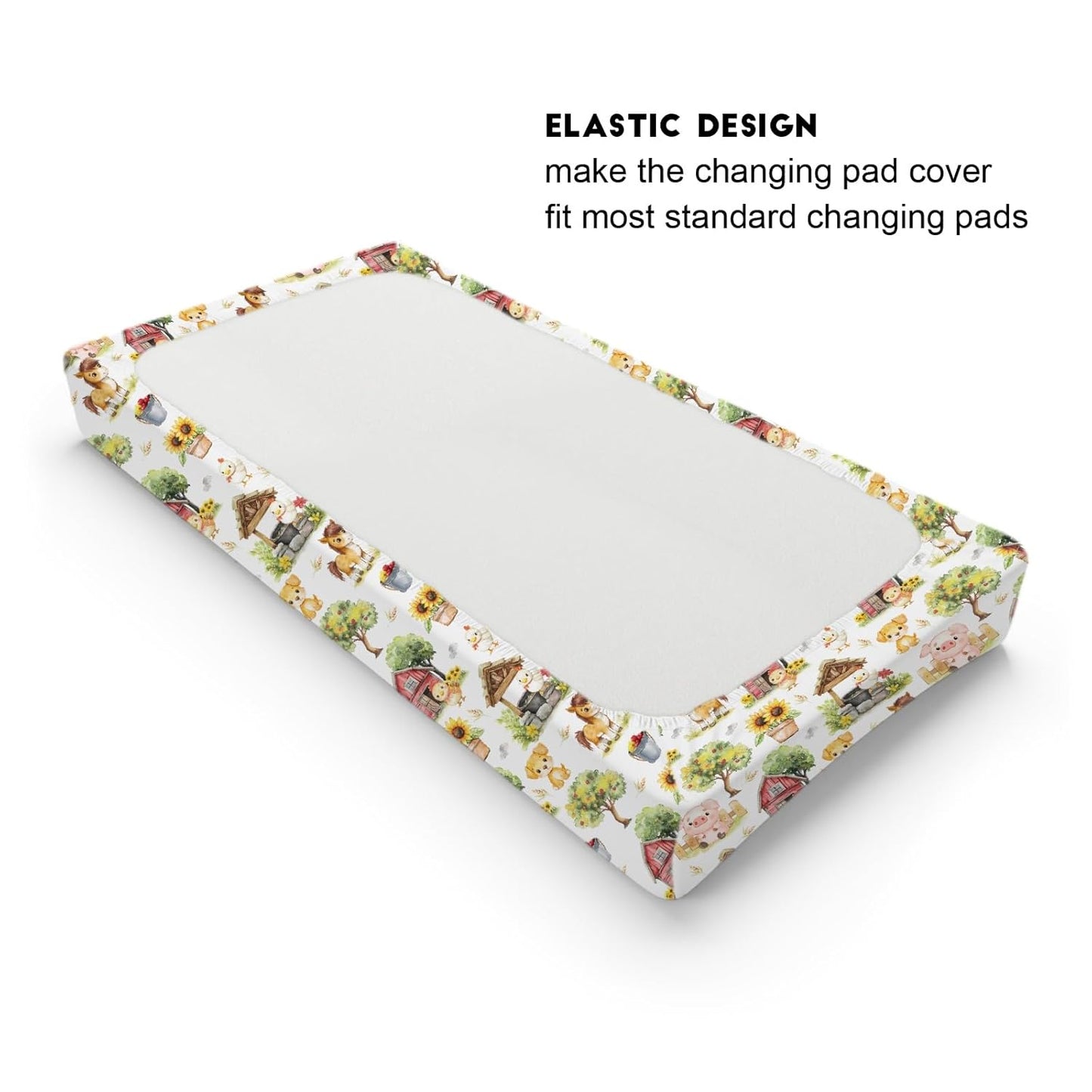 Cute Farm Animals Baby Changing Pad Covers for Boy Girl 32''x16'' Farm Chicken Lamb Pig Dog Horse Barn Sunflower Fitted Diaper Changing Table Sheets Spring Farm Life Soft Breathable Change Table Mats