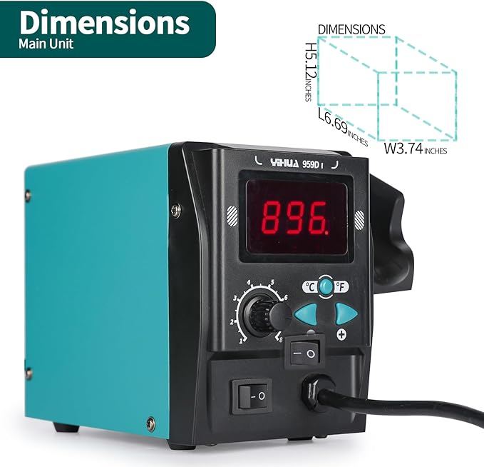 YIHUA 959D I Digital Hot Air Rework Station for SMD Reflow Soldering with 3 Hot Air Nozzles