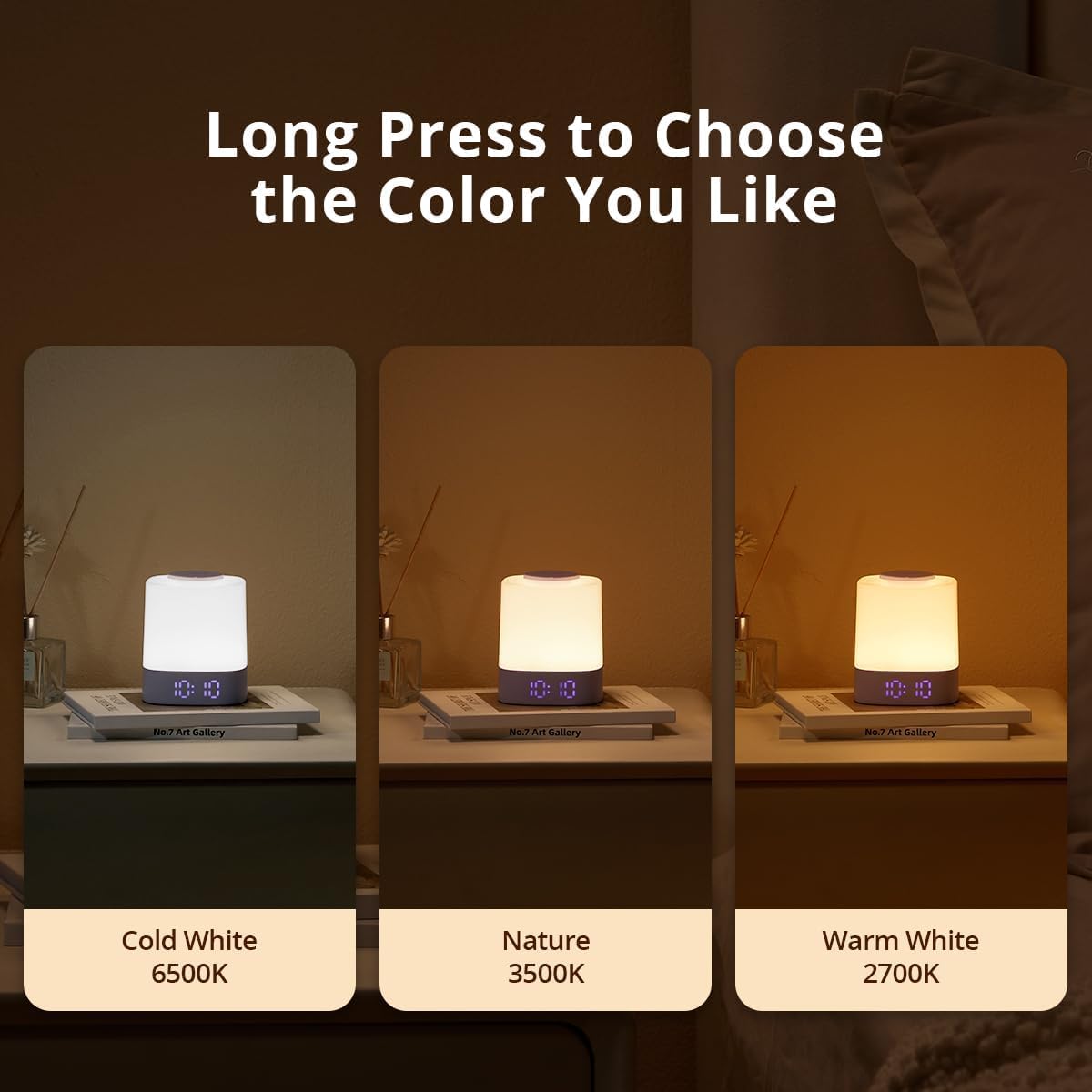 Lyridz LED Nursery Night Light with Clock, Portable Breastfeeding Table Lamp for Baby with Remote Control, 4000mAh Rechargeable Battery, Dimmable, 3 Color Temperature