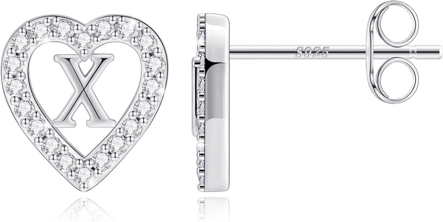 Anoup Christmas Gifts for Grandkids Girls Earrings - S925 Sterling Silver Post CZ Hypoallergenic Stud Heart Initial Earrings for Women Kids Jewelry Stocking Stuffers for Teen Girls Birthday Gifts