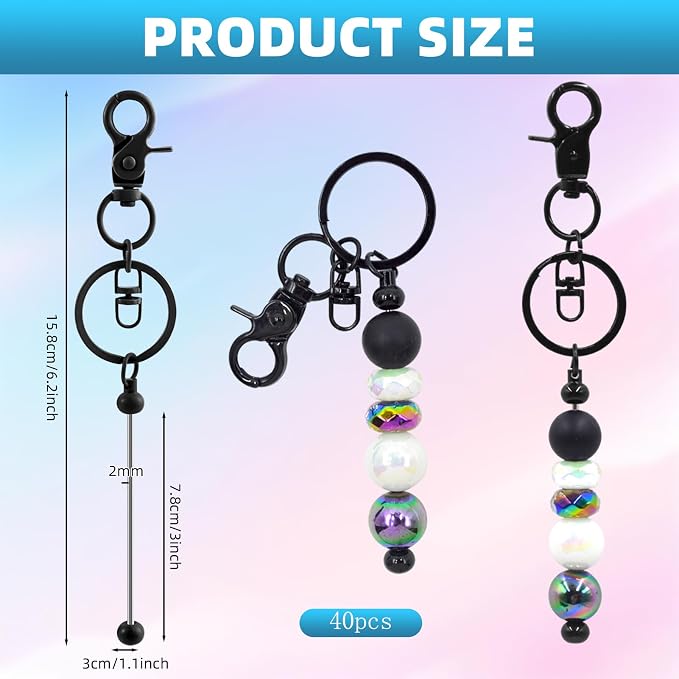 40 Pcs Beadable Keychains Bulk Kit – DIY Keychain Making Supplies
