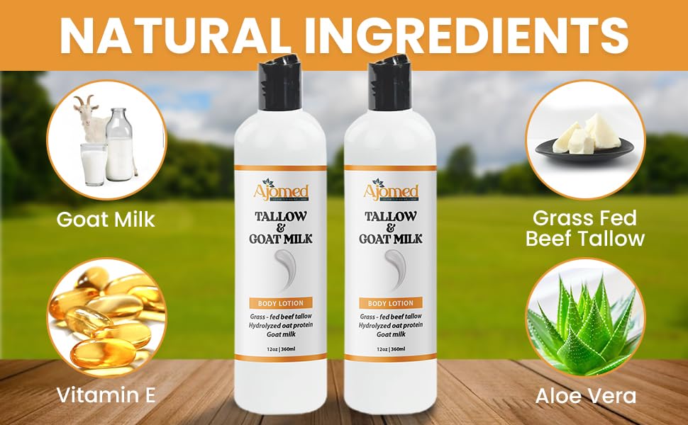 Tallow & Goat Milk Body Lotion for Sensitive Skin, Organic moisturizing Lotion - Soothes Dry skin, Goat Milk face and body Moisturizer - Handmade Tallow for skin cream (8 OZ, Lavender Vanilla)