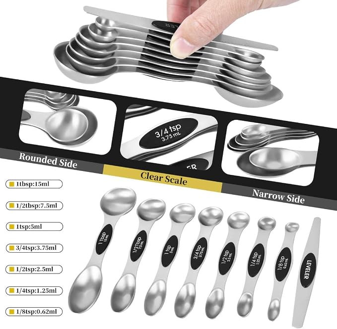 16 Pieces Measuring Cups and Magnetic Measuring Spoons Set Stainless Steel