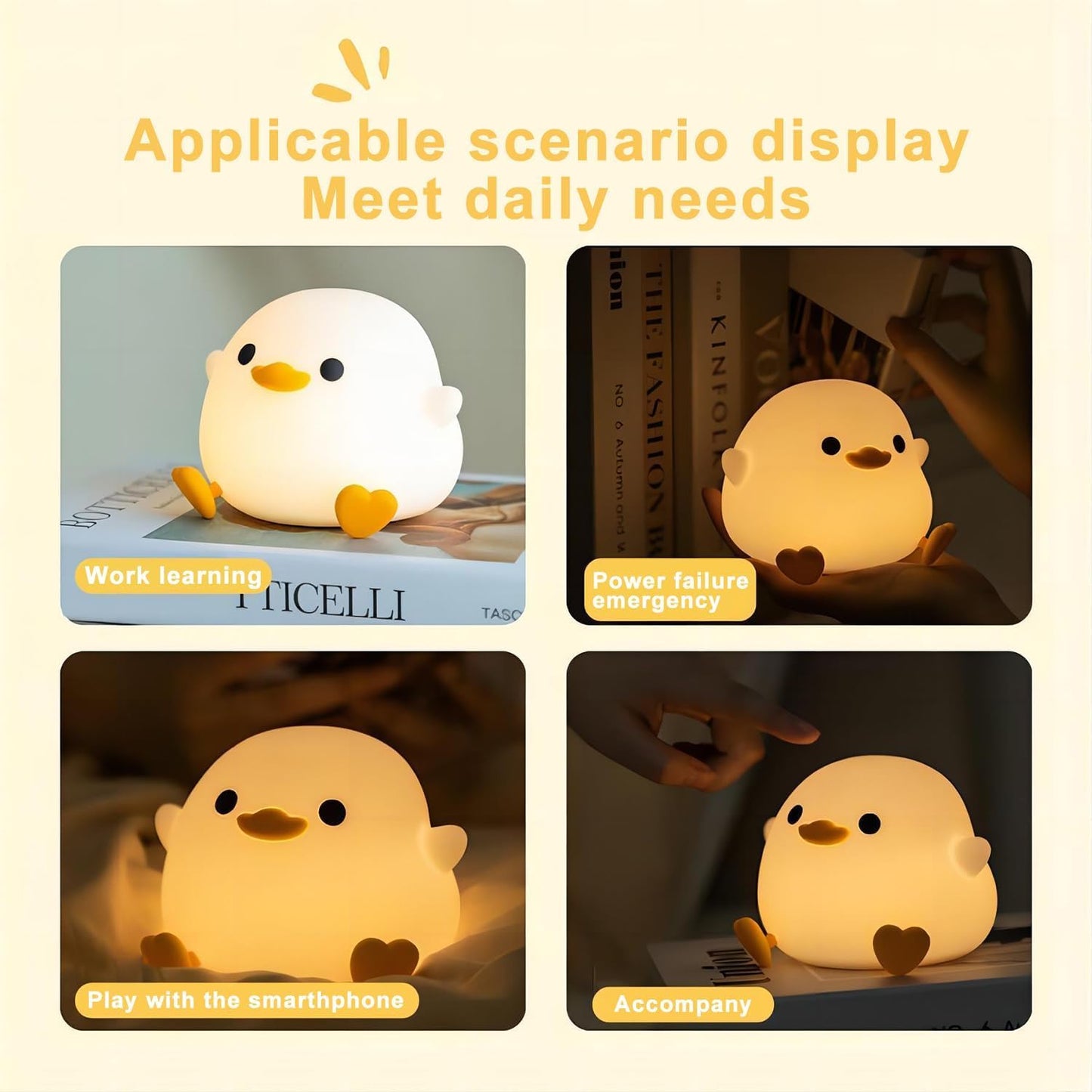 Cute Duck Night Light for Children,Soft Silicone Sleep Light with USB Rechargeable,Touch Sensor Nightlights for Kids Room Gift