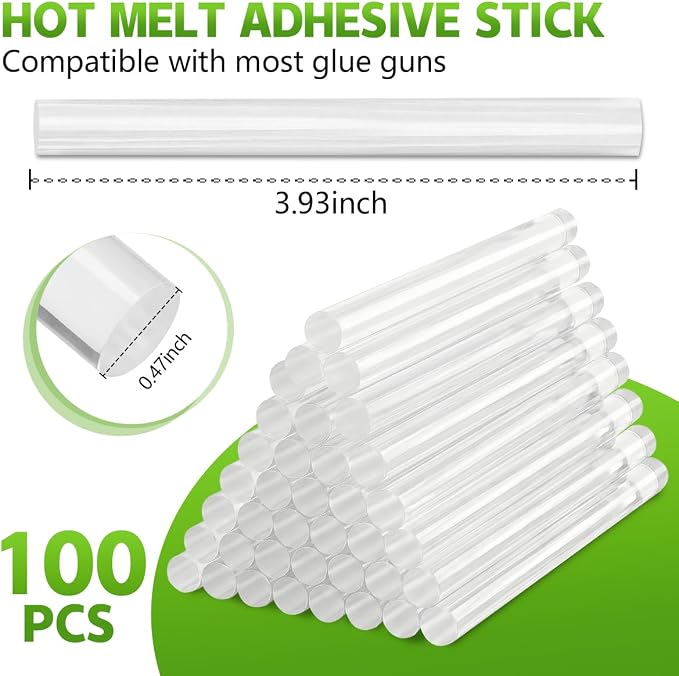 KISEER 100 Pack Clear 0.43 x 4 Inch Full Size Hot Glue Sticks Universal Fit