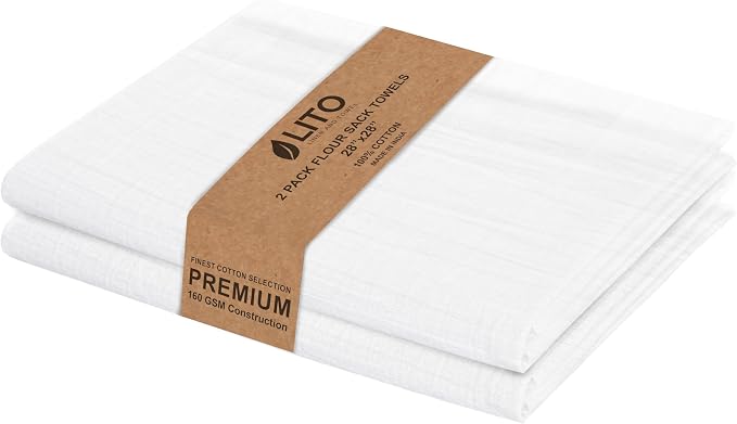 LITO LINEN AND TOWEL Flour Sack Towels – 100% Cotton, 28x28 Inches, Highly