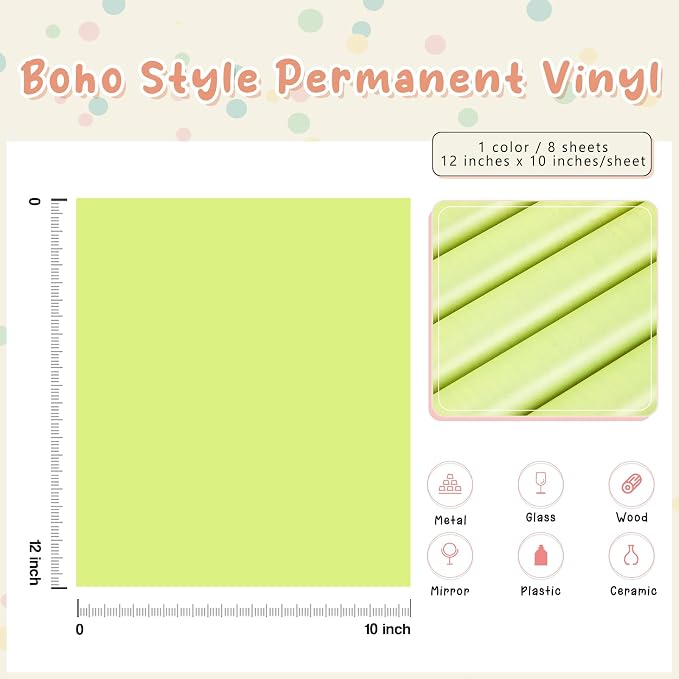 Tintnut Boho Permanent Vinyl 8 Sheets 12''x10'' Olive Green Adhesive Vinyl |