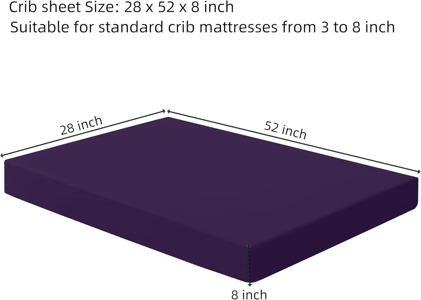 HBHLFZ Crib Sheets for Boys, Girls, 28x52 Inch Fitted Crib Sheet - 8 Inch Deep Pocketed Fixed Sheet - Soft and Comfortable Microfibre - Fits Standard cot and Toddler mattresses, Purple
